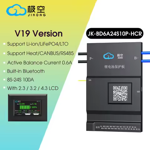 JIKONG BMS V19 JK-BD6A24S10PHCR RS485 CAN JK-BD6A24S10P Li-ion Lifepo4 LTO bms With 4.3LCD 8S-24S 10