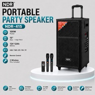 NDR NDR-415 Portable Party Speaker 15 Inch 100W Speaker with 2 Microphones, TWS, FM Radio & Recharge