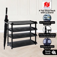 Twins Dolphin 3/4/5 Tier Black Shoe Rack with Umbrella Stand |Hitam  Rak Kasut Twins Dolphin 3/4/5 T