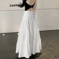 (Trendy) Lovito Casual Plain Basic Skirt for Women L85AD112 Lovito Rok Basic Polos Kasual untuk Wani