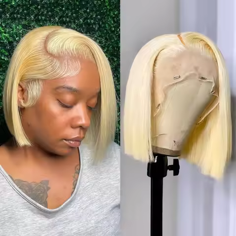 613 Blonde Bob Wig 100% Human Hair Glueless Lace Front Wig 13x6 Transparent lace Front Bob Wig Strai