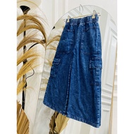 Meltz.id - Long Cargo Jeans Culottes Girls' Patch Pockets Ages 7-10