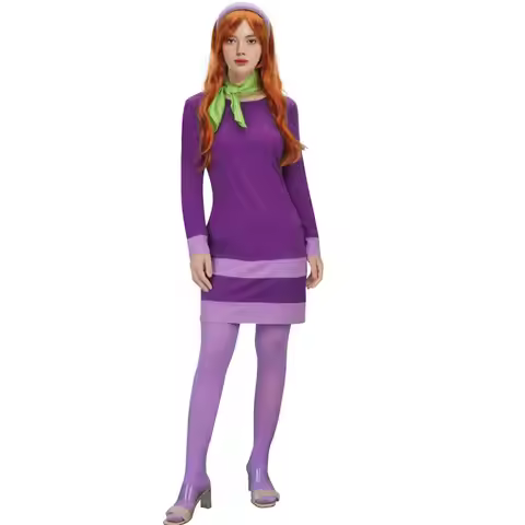 Daphne Blake Cosplay Women's Halloween Costume Wig 70s Retro Purple Fancy Dress Classic Cartoon Seri