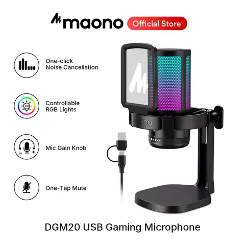 maono DGM20 Gaming Microphone,USB Microphone Condenser Mic RGB Gaming Mic with Noise reduction softw