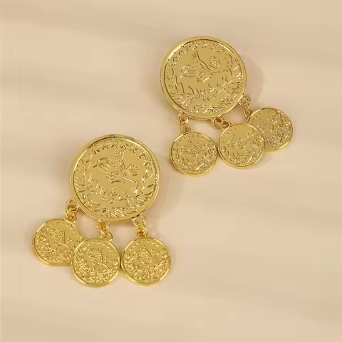Turkish Style Coin Brooch Master Carved Metal Jewelry For Women Brides Wedding Party Jewelry