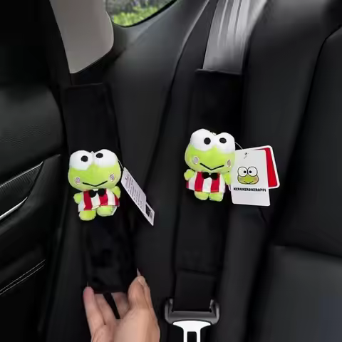 Cute Keroppi Car Seat Belt Cover Adjustable Sanrio Car Safety Belt Cover Shoulder Pad for Kids Adult