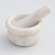 Stones And Homes Indian White Mortar and Pestle Set Big Bowl Marble Stone Molcajete Herbs Spices for Kitchen and Home 4 Inch Polished Decorative Round Spices Masher Stone Grinder - (10 x 6 cm)