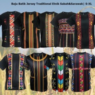 Ready Stock Baju Batik Jersey Traditional Etnik Sabah Sarawak Lelaki Perempuan | Size S-XL