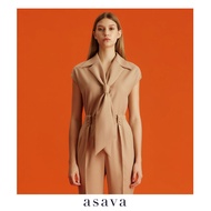 [asava aw24] Asava Tie-collar Blouse เสื้อผู้หญิง แขนล้ำ คอวี แต่งดีเทลแถบผูกช่วงปก