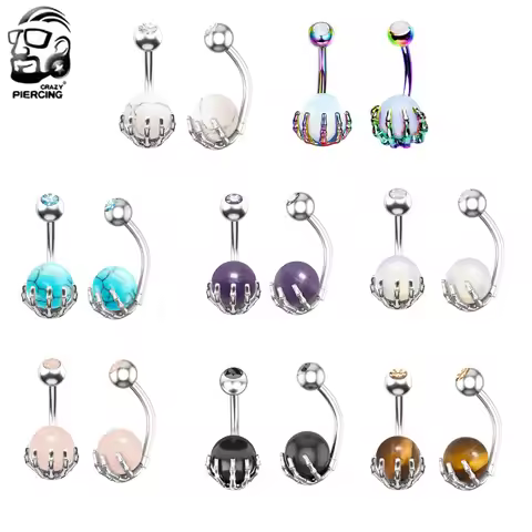 Punk Opalite Navel Piercing Ombligo Skeleton Hand Holding Stone Ball Belly Button Rings 14g Steel Bo