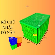 Rectangular basket with lid from 10cm to 39cm high, 61x42cm. Primary HDPE plastic, can be used in co