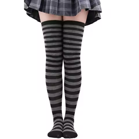 Thigh High Stockings Womens Striped Ladies Girls Black White pink Long Over Above Knee Socks femboy