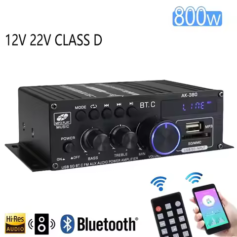 AK380 800W Bluetooth Amplifier HiFi Audio Karaoke Home Theater Amplifier 2 Channel Power Class D Amp