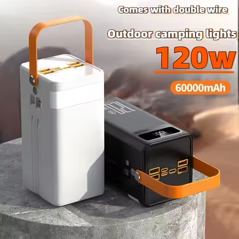 60000mAh Portable Power Bank 120W Fast Charging Power Station Emergency Power Bank LED Charger for I