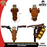 Ofdy Handlebar Saddle Leather Bagmultifunctional Folding Bike Handlebar And Saddle Bag Premium Genuine Cowhide Leather Material