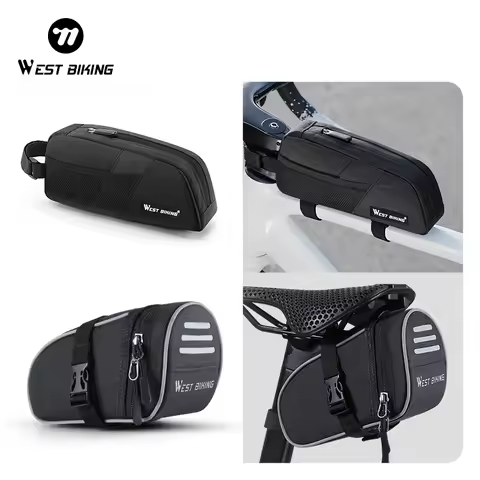 WEST BIKING 2pcs Bike Bag Set 0.9L Bicycle Top Tube Bag + 1L Reflective Bike Saddle Bag Portable Cyc