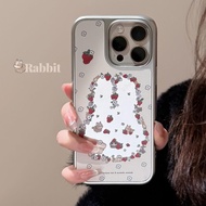 Rose Strawberry Rabbit Mirror Case for iPhone 16 Pro Max/15/17 Pro/14 Pro Max/13 Pro Max/12 Pro Max/