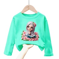 kaos anak perempuan gambar hijab girl flower lengan panjang Tshirt kids 1-12 tahun k.152