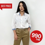 ** Best price ** PORTLAND เสื้อเชิ้ตแขน 3 ส่วน แต่งปกเสื้อ Sleeves Solid Shirt (White)