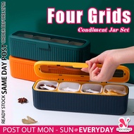《 𝗥𝗘𝗔𝗥𝗥𝗔𝗡𝗚𝗘𝗔𝗕𝗟𝗘 》4 In 1 Condiment Jar Set Detachable Seasoning Box Spices Salt Sugar Storage Contain