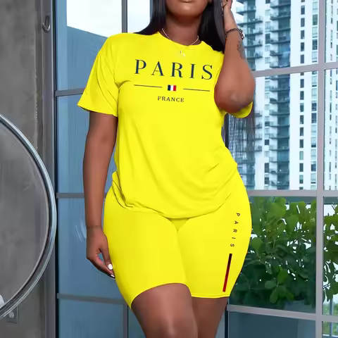 2026 Women's Summer Tracksuit 2pcs Set O-neck T-shirts and Tight Shorts Faith Letter Printed Casual 