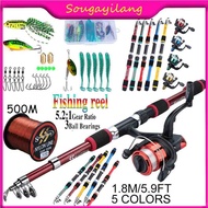 Sougayilang Joran Pancing Full Set Spinning Fishing Rod&Reel&Line&lure Full Set1.8M Telescopic Rod