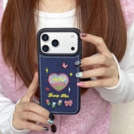 INS Embroidered Denim Love Heart Flowers for Iphone16pro Max Apple 17 Phone Case 14/15 242R