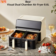 Bear Visual double flavor air frying pot QZG-E20Q5 Little Bear Dual Chamber Air Fryer Large Capacity 8.6L Smart Fryer Oven Multifunctional Electric grill Visible full automatic French Fries Machine gift Electric Fryer Home Dual Bucket toaster roaster