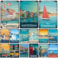 Vintage Metal Plate for Men, Workshop Decoration, BERLIN, LONDON, MONACO, Lisbon City Poster, Cave D