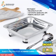 Paket Combo Prasmanan Stainless Sendok Kerang Dan Piring Rotan 1 Lusin