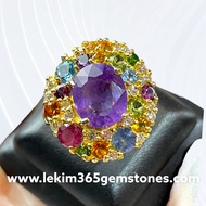 แหวนแหวนอเมทิสต์ (Amethyst) อัญมณีตระกูลควอตส์ที่สีม่วง  ล้อมบริวารพลอยนพเก้า Size 55