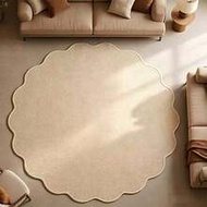 1pc Washable Non-Slip White Round Wavy Pineapple Ring Decorative Rug, Faux Jute Woven, 3D Textured W