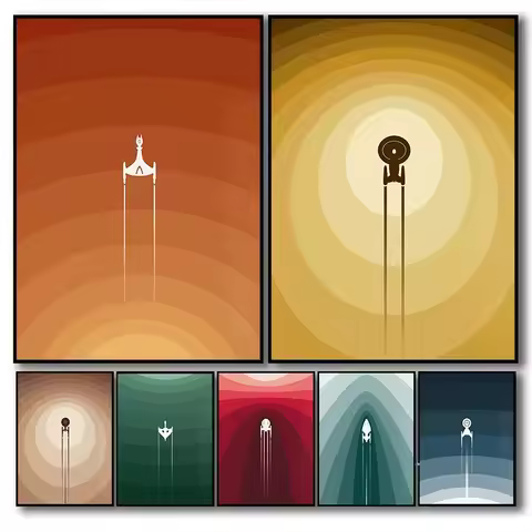 Retro Futurism Space Wall Art Star Ship Galaxy Canvas Print Trek Vibrant Color Minimalist Sci-Fi Dec