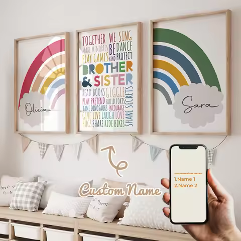 3pcs Personalized Name Custom Brothers Sisters Gift Make Best Friends Wall Art Print Picture Living