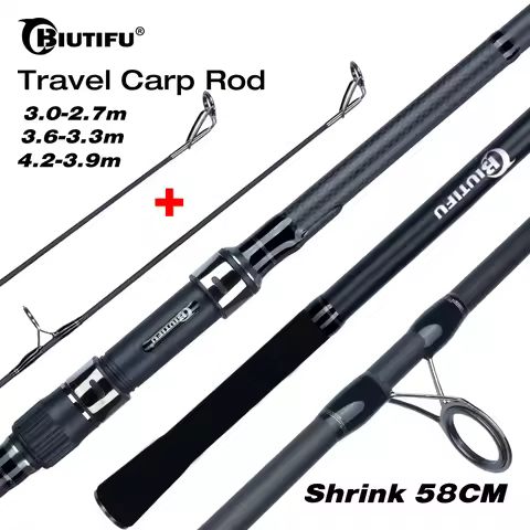 BIUTIFU 2Tips Carp Fishing Rod 3.5lb 7Sections 4.2/3.6/3.0m 30t Carbon Fiber Travel Throwing 60-150m