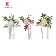 [UsusexaMY] Aisle Chair Back Flower with Ribbons Rose Flower Aisle Pew Floral for Wedding Birthday P