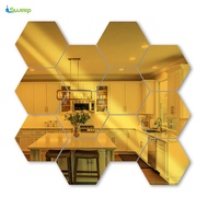 12 PCS Top-spring Hexagons Mirror Tile Wall Sticker 3D Acrylic Mirror Wall Sticker Decor Stick On Modern Decal for Home