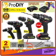PRODIY DIB Cordless Drill Screwdriver 12v 18v 21v 2 Speed with Battery Li-Ion
