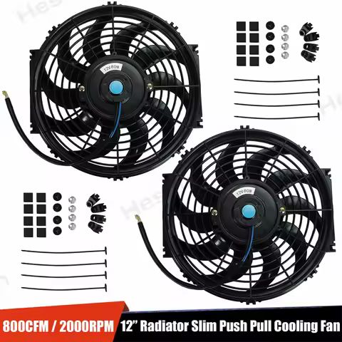 2 Pieces 12" Inch Universal Slim Fan Push Pull Electric Radiator Cooling Fans 12V 80W Mount Kit 2000
