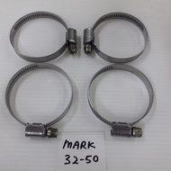 (4pcs MARK 32-50) (32mm~50mm Range) Worm Type Stainless Steel Hose Pipe Clamp Clip / Kunci Pipe