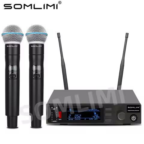 SOMLIMI QXD24 600MHz Professional Wireless Microphone Dual Channel UHF True Diversity Stage Performa