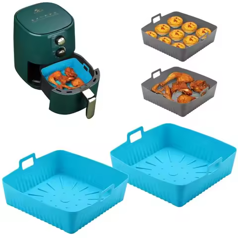 Silicone Air Fryer Liners Reusable 9" Large Size Baking Tray with Handle Heat-Resistant Air Fryer Ma