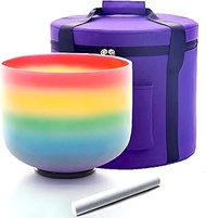 Singing Bowl 8 inch C Note 432hz Rainbow Color Root Chakra Colored Quartz Frosted Crystal Meditation