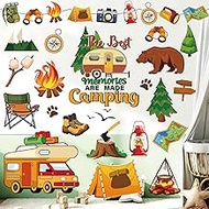 Whaline 9 Sheets Camping Wall Decal Stickers Camper Bonfire Adventure Room Mural Stickers for Home O