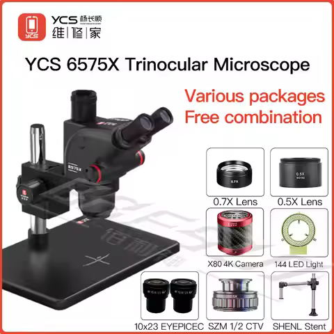 YCS 6575X Ultra HD Trinocular Microscope with Large Base for Phones PCB Welding Microscope 4K Camera