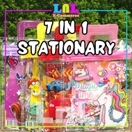 LNL 7IN1 Cartoon Stationary Set For Kids Cute Stationery Pencil Rulers Eraser Sharpener Notebook Ala