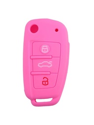 1入粉色矽膠汽車鑰匙套,防落3個按鈕,適用於audi A3 A4 A5 A6 A7 Q3 Q5 S6 B6 B7 B8 C6 Tt 8p 8v 8l Rs3 S3系列車款