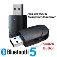 2 in 1 USB Audio Bluetooth 5.0 Transmitter &amp; Receiver Operating Distance: 10m - KN330 - Black