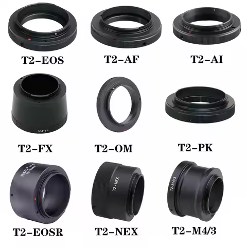 Camera Adapter Ring T2 Metal Mount M42x0.75 for Canon EOS EOSR/Nikon F AI/Fujifilm Fx X/Olympus M4/3