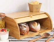 Wooden Bread Box Roll Top Bin Storage Loaf Kitchen Bread Food Container